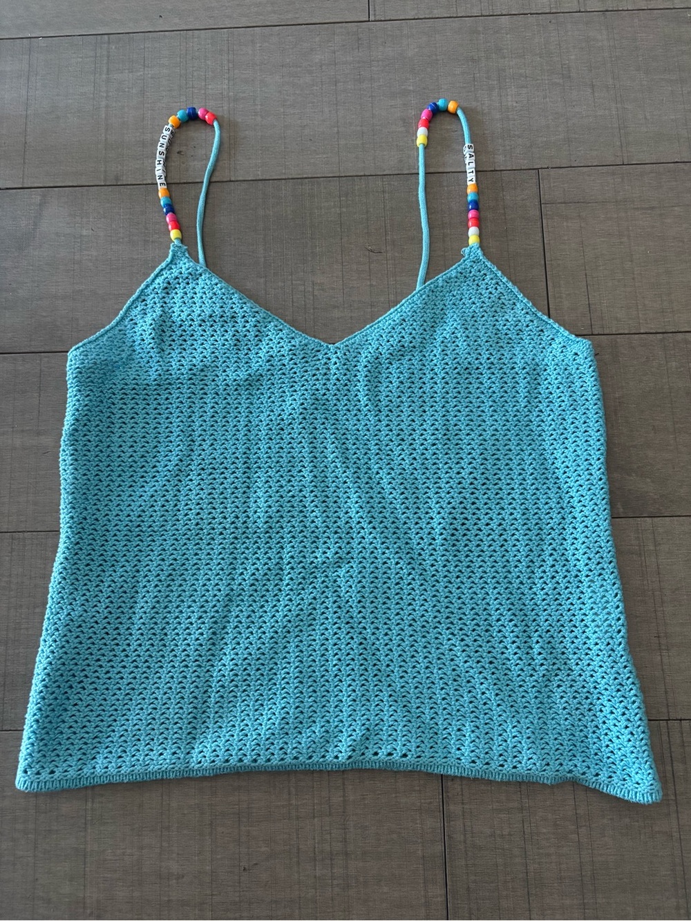 🔥BOGO🔥- Festival Vibes Women’s Teal Crochet Cami Top with Raver Beads on Straps